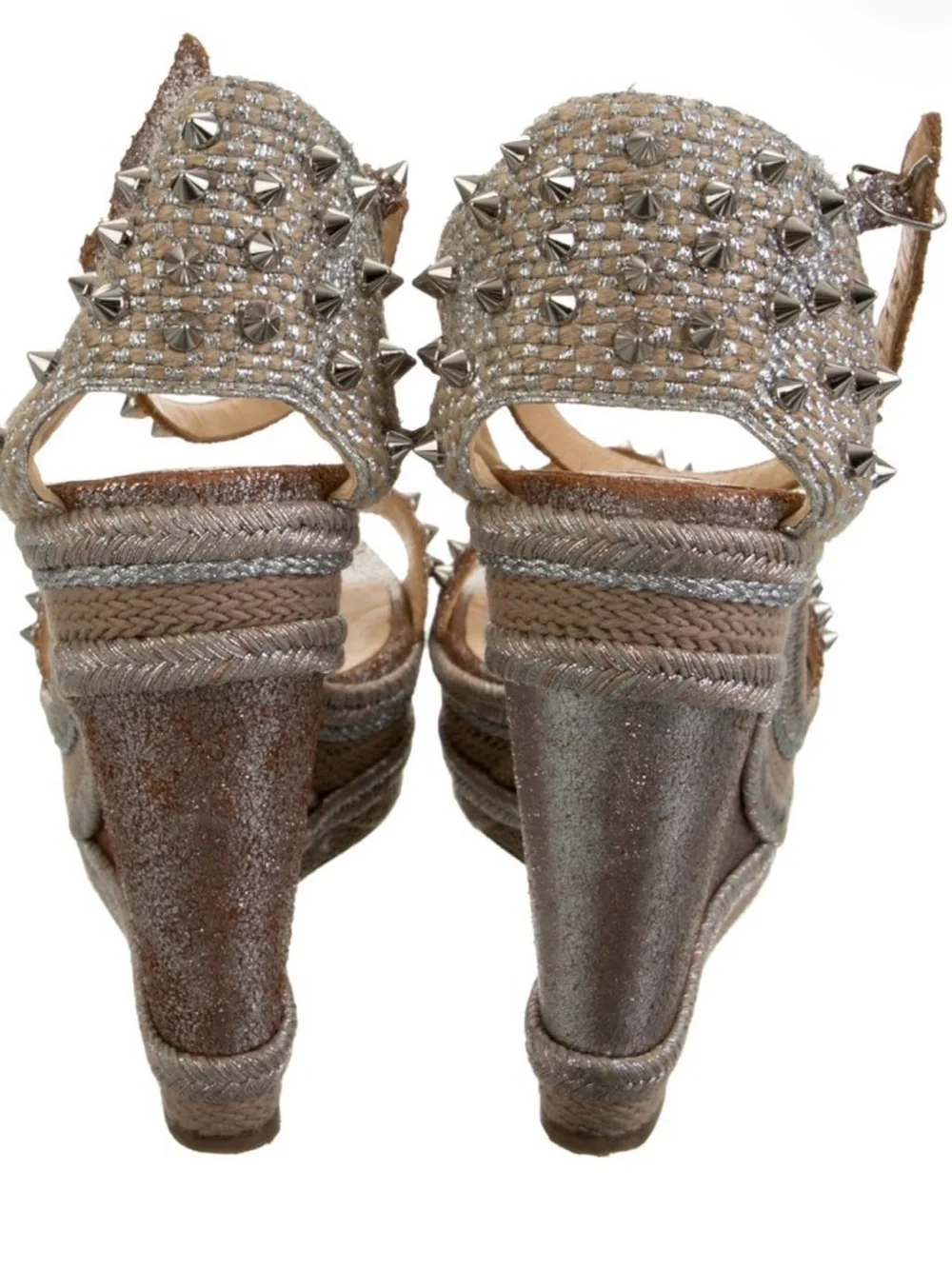 Christian Louboutin Metallic Pink-Tan Studded Wedge Sandals